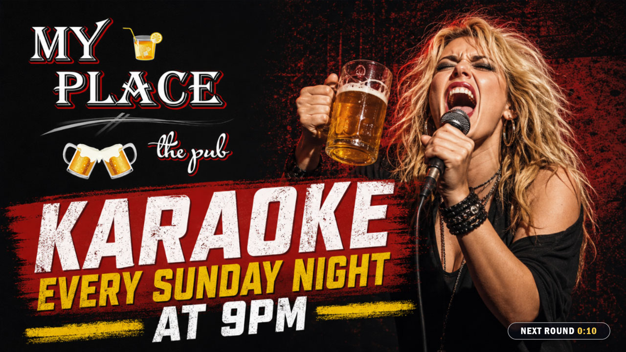 A bar's own karaoke promo on the screen