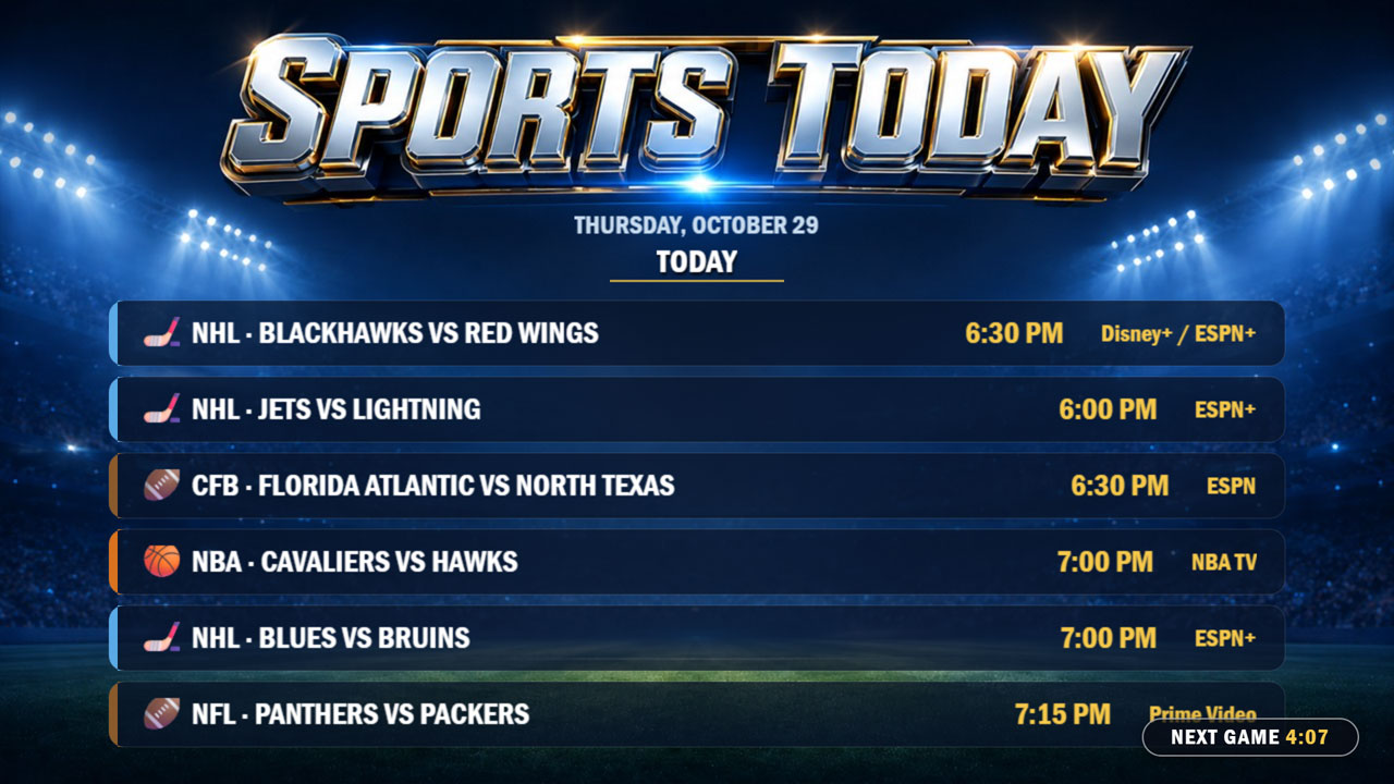 Sports Today schedule screen